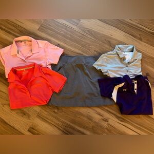 32 Degrees Cool Gray Skort and 4 Polo Golf Shirts.  All Size S.